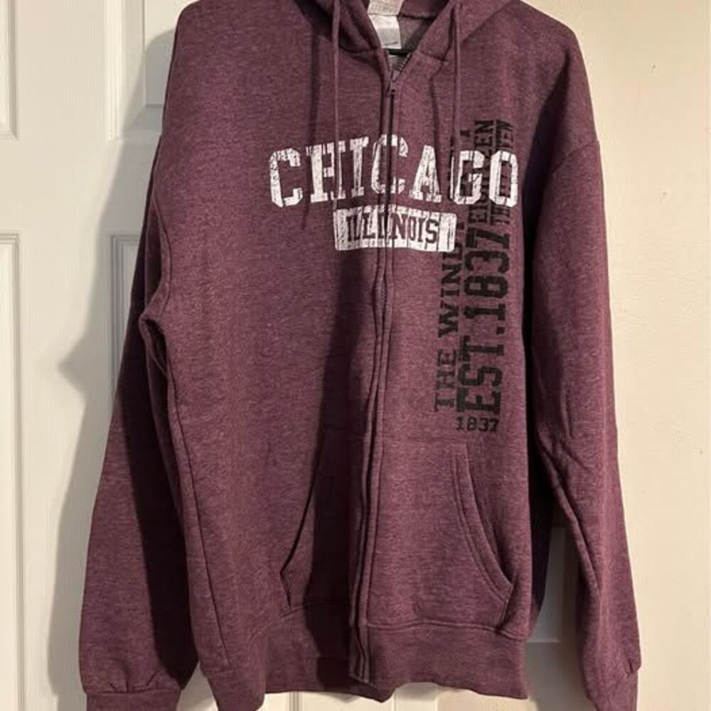 Chicago Illinois Hoodie XXL Full Zip Windy City 1837 Graphic Sweatshirt